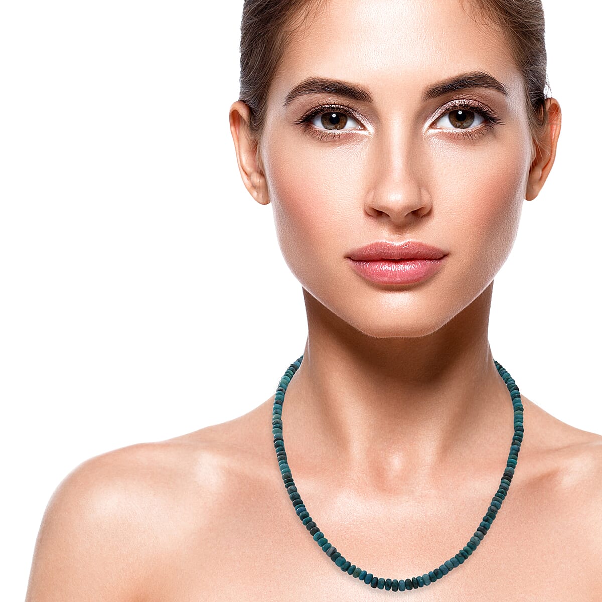 Australian Chrysocolla 4-6mm Beaded Necklace 18 Inches in Sterling Silver 90.00 ctw image number 1