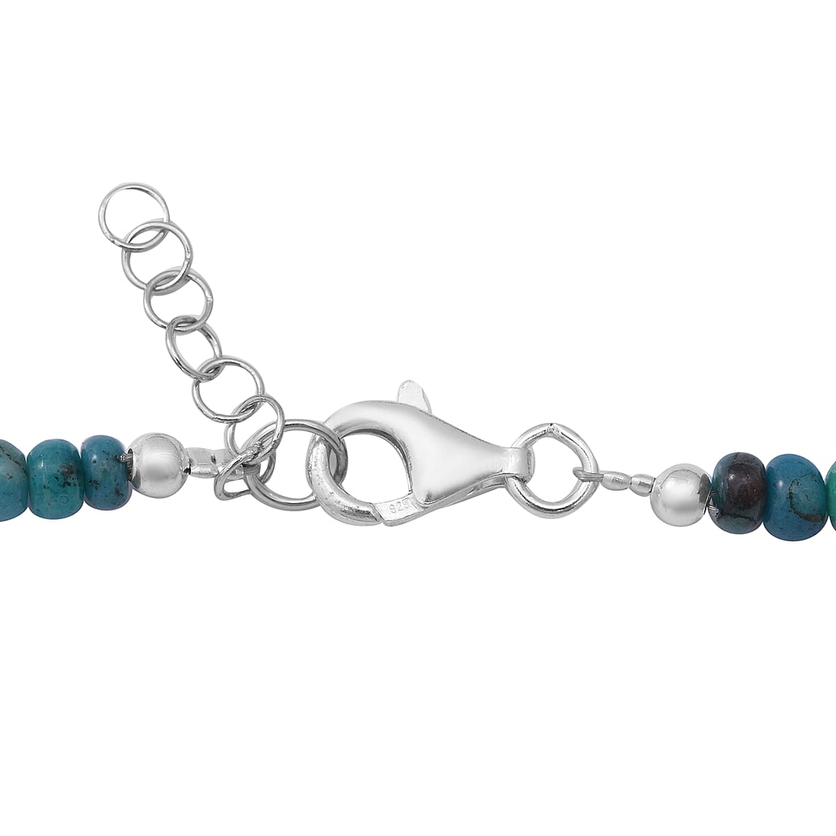 Australian Chrysocolla 4-6mm Beaded Necklace 18 Inches in Sterling Silver 90.00 ctw image number 3