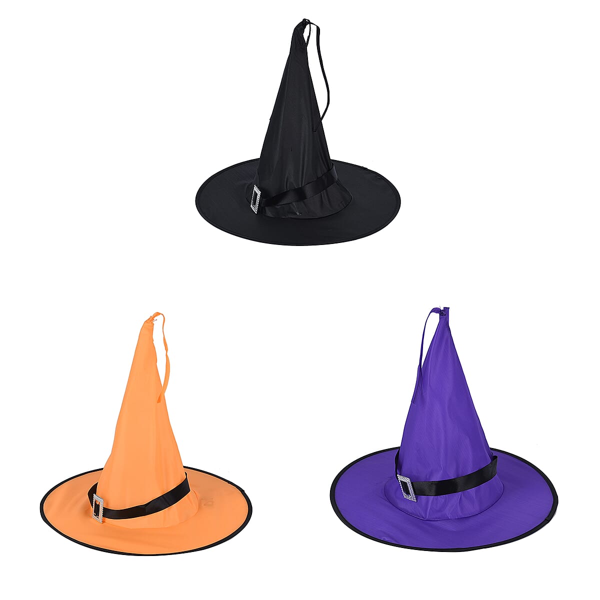 Purple, Black, Orange Set of 3 LED Witch Hat image number 3