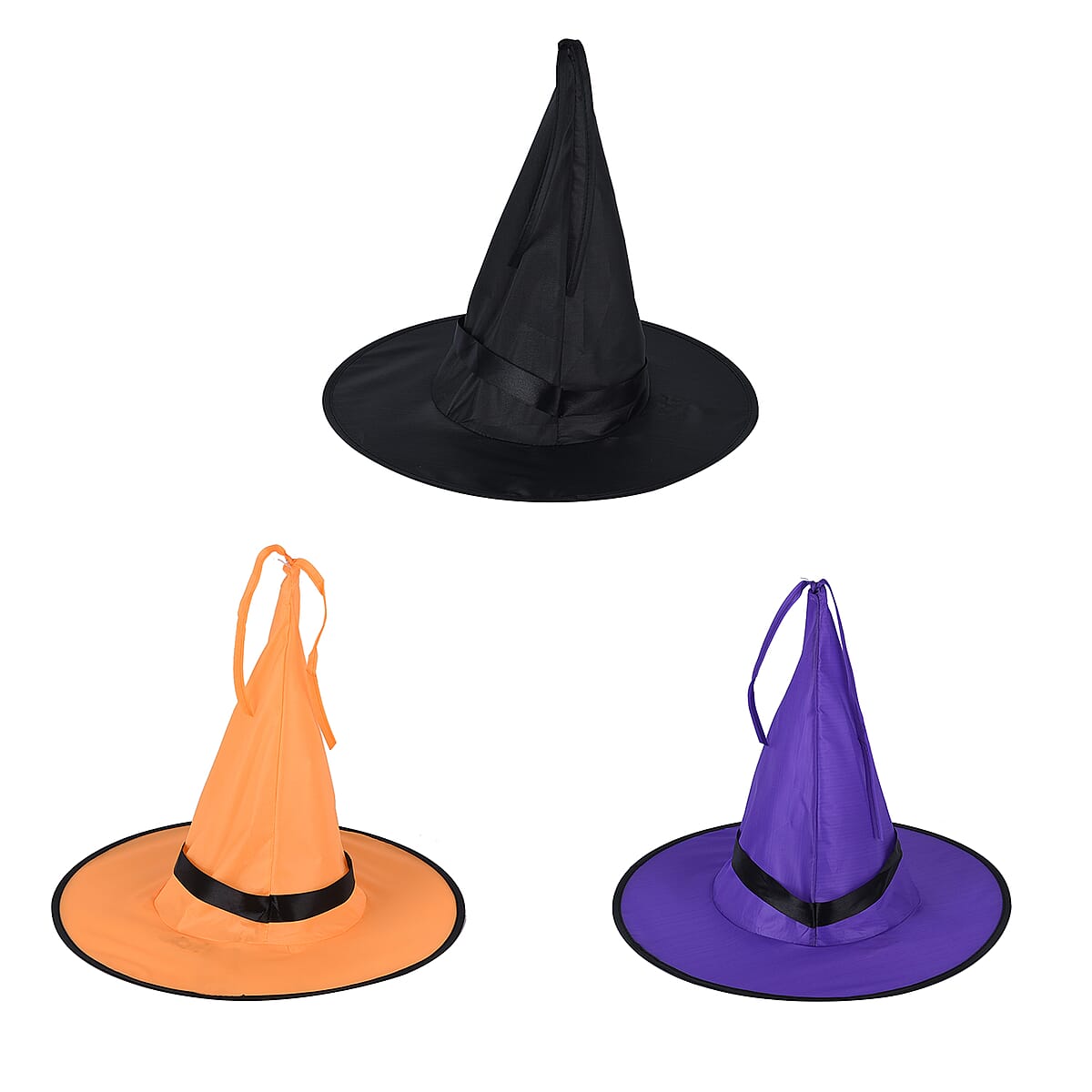 Purple, Black, Orange Set of 3 LED Witch Hat image number 4