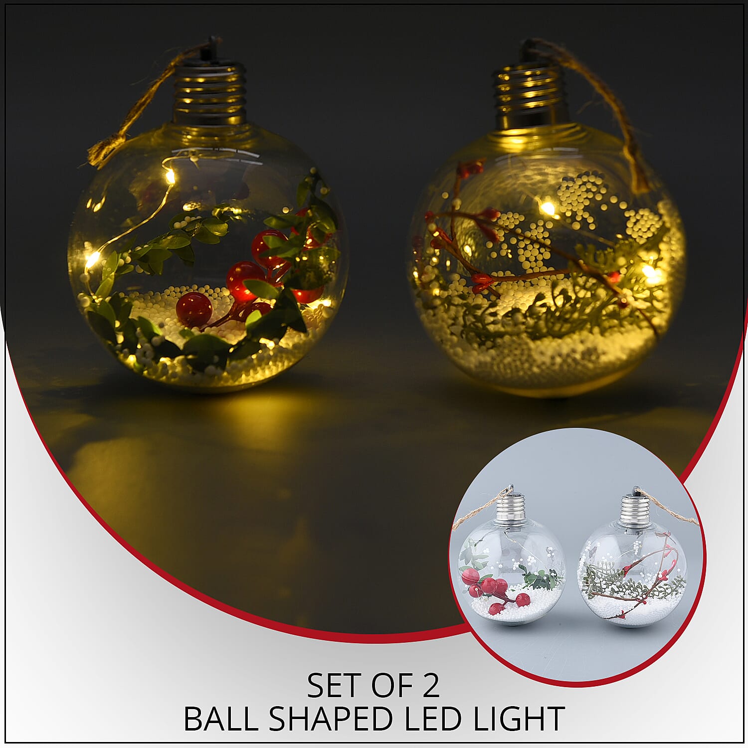 Set of 2 Ball-shaped LED Light (3LR44 Battery Not Included)