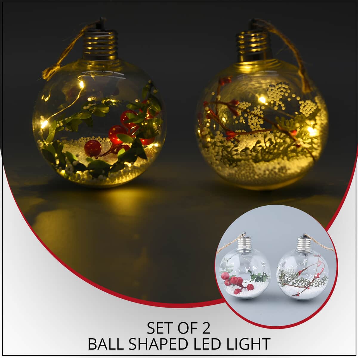 Set of 2 Ball-shaped LED Light (3.93x4.72) (3LR44 Battery Not Included) image number 1