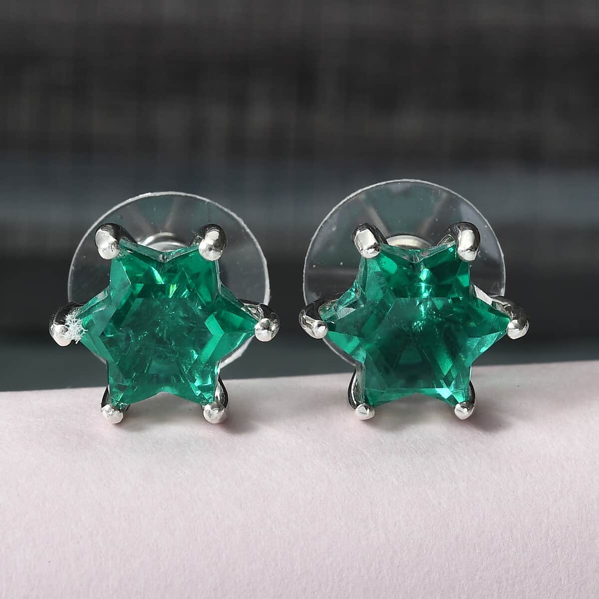 Emeraldine Quartz Star Stud Earrings in Platinum Over Sterling Silver 8.70 ctw image number 1