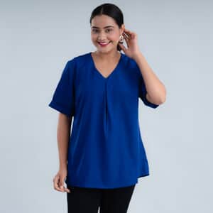 Tamsy Purple 100% American Crepe V-neck Top - M