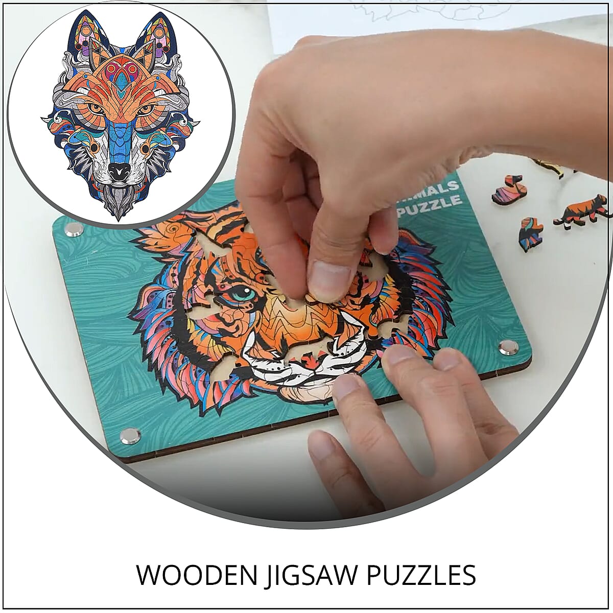 Multi Color Wolf Inspired Wooden Jigsaw Puzzle (5.79 x 8.27) image number 1