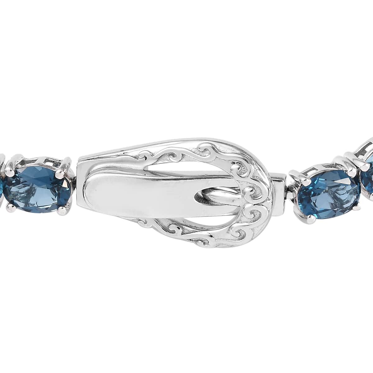 London Blue Topaz Tennis Bracelet in Platinum Over Sterling Silver (7.25 In) 13 Grams 19.00 ctw image number 3