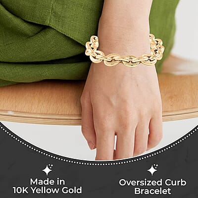 Ottoman Treasure 10K Yellow Gold Curb Bracelet, Oversized Curb Bracelet, Gold Bracelet, Gold Gift (7.50 In) 11.5 Grams