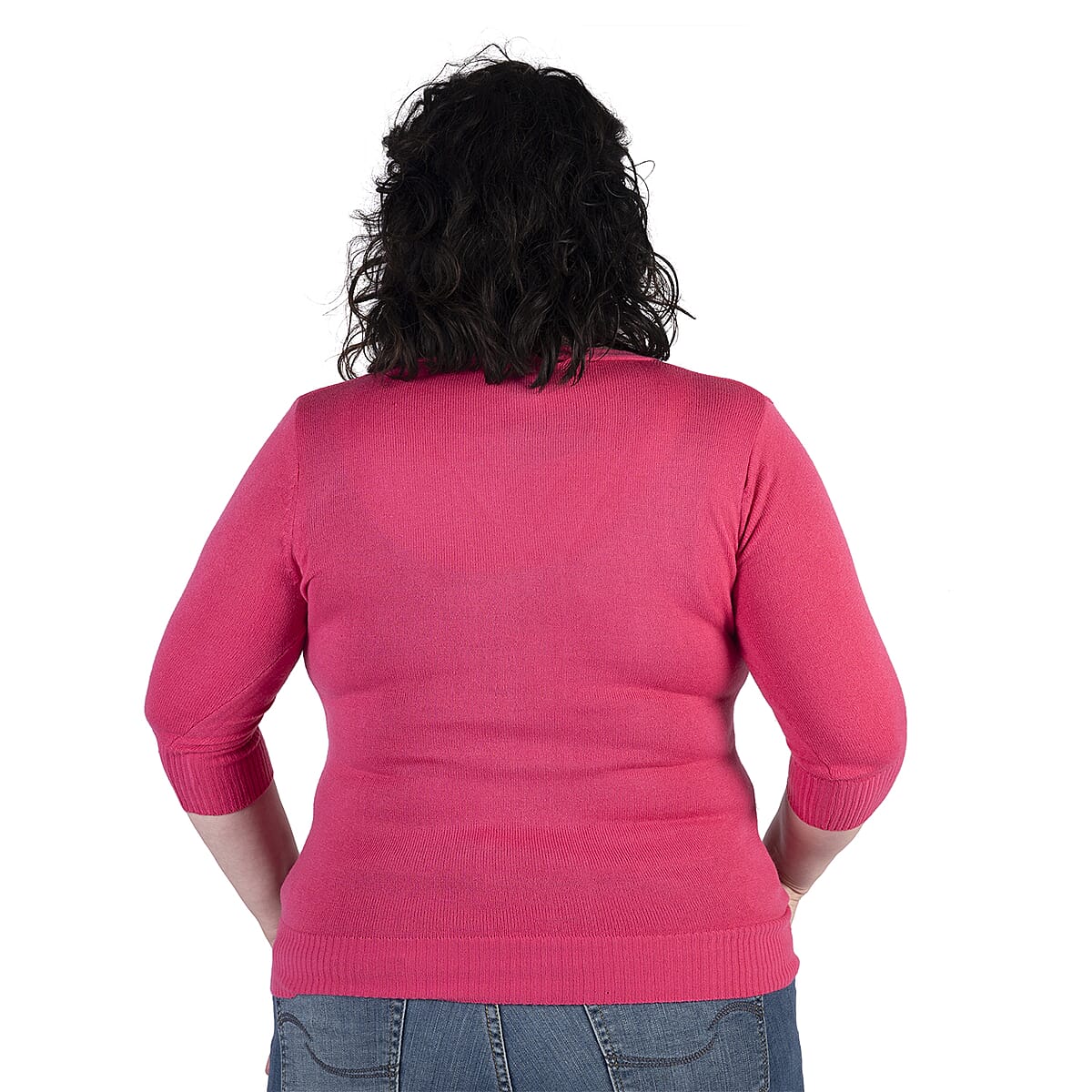 Pink Button-up Basic 3/4 Sleeve Cardigan (L, 100% Acrylic) image number 1