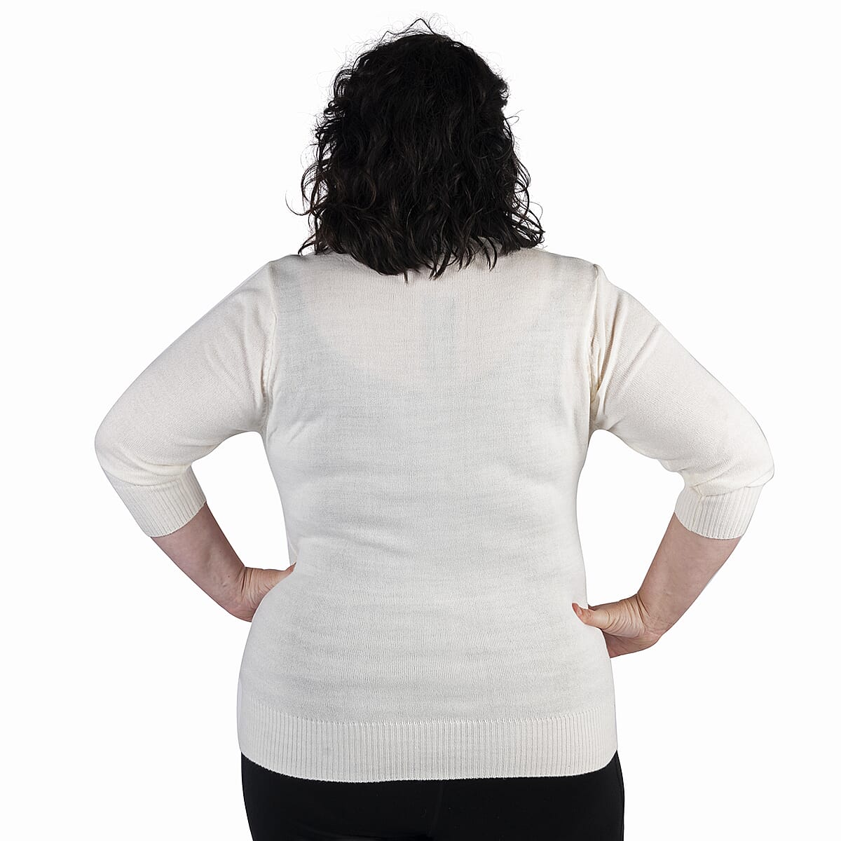 White Button-up Basic 3/4 Sleeve Cardigan (3X, 100% Acrylic) image number 1