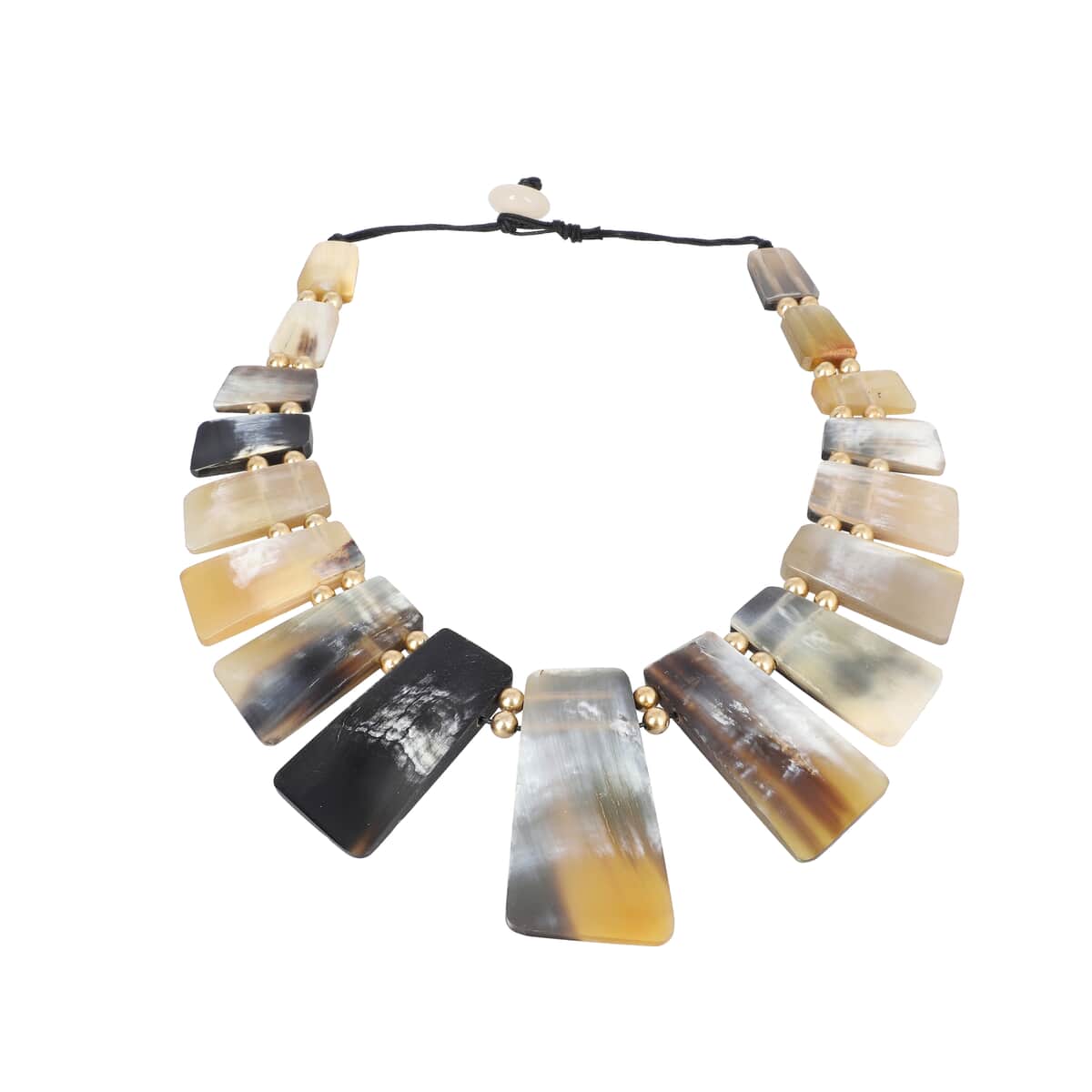 Brown Genuine Buffalo Horn, Cotton Cord and Goldtone Necklace 20 Inches image number 0