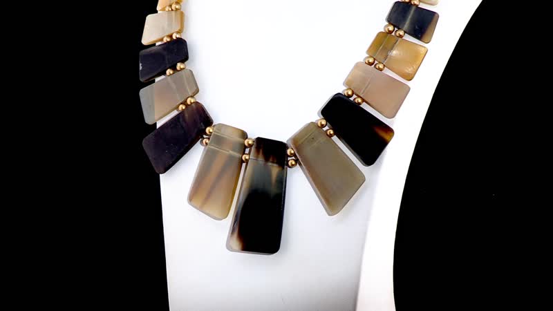 Brown 100% Genuine Buffalo Horn, Cotton Cord and Iron Necklace (20 in)
