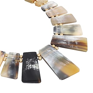 Brown Genuine Buffalo Horn Graduated Trapezoid, Statement Piece, Cotton Cord and Goldtone Necklace (20 Inches)