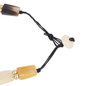 Brown Genuine Buffalo Horn Graduated Trapezoid, Statement Piece, Cotton Cord and Goldtone Necklace (20 Inches)