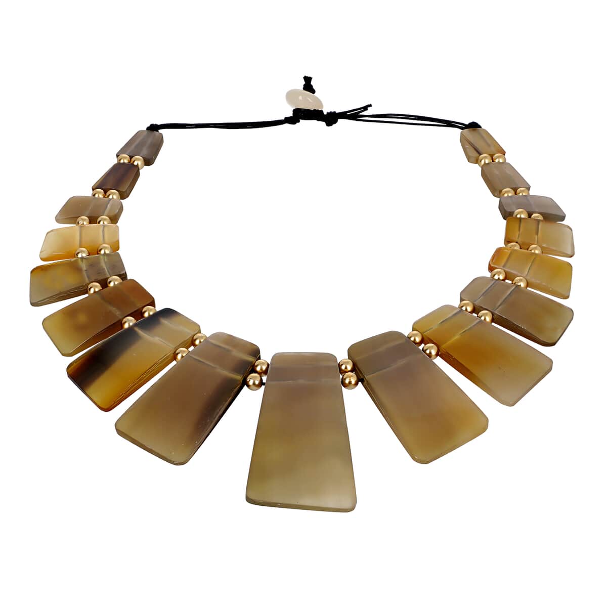 100% Genuine Buffalo Horn, Cotton Cord and Goldtone Necklace 20 Inches image number 0