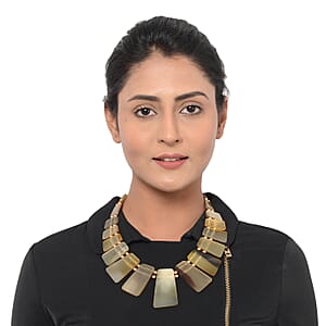 Genuine Buffalo Horn, Cotton Cord and Goldtone Necklace 20 Inches