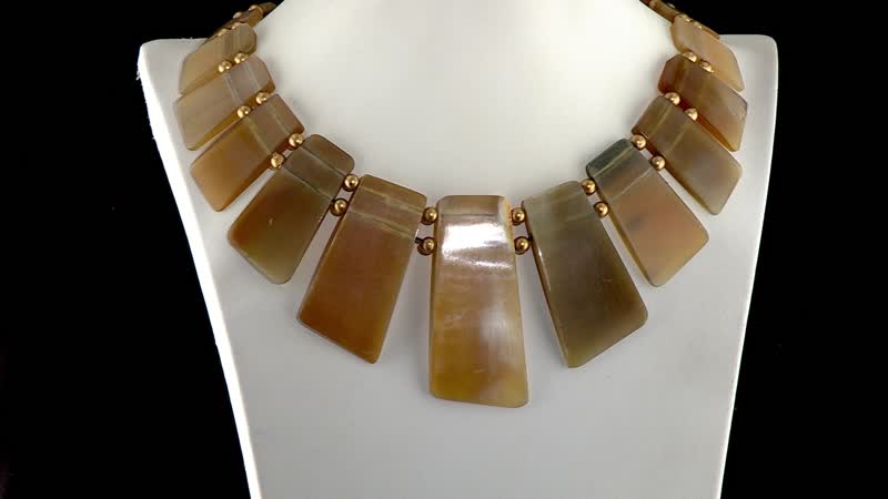 100% Genuine Buffalo Horn, Cotton Cord and Goldtone Necklace (20 Inches)