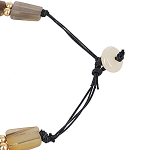 Genuine Buffalo Horn, Cotton Cord and Goldtone Necklace 20 Inches