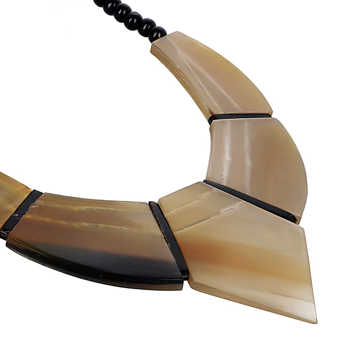 Light Brown 100% Genuine Buffalo Horn, Wooden Beaded and Goldtone Necklace 20 Inches image number 2