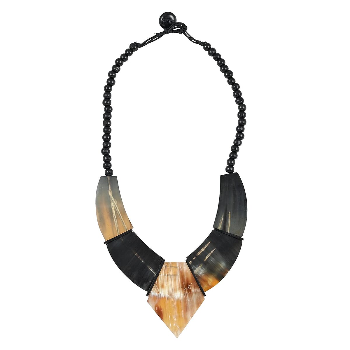 Dark Brown Genuine Buffalo Horn, Wooden Beaded and Necklace 20 Inches in Goldtone image number 2