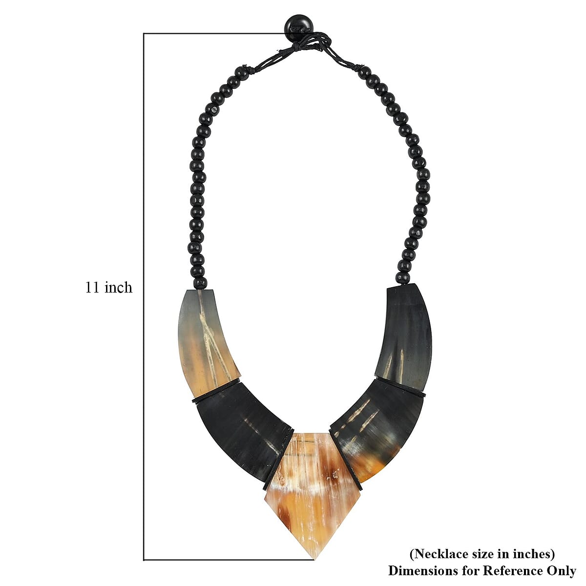 Dark Brown Genuine Buffalo Horn, Wooden Beaded and Necklace 20 Inches in Goldtone image number 4