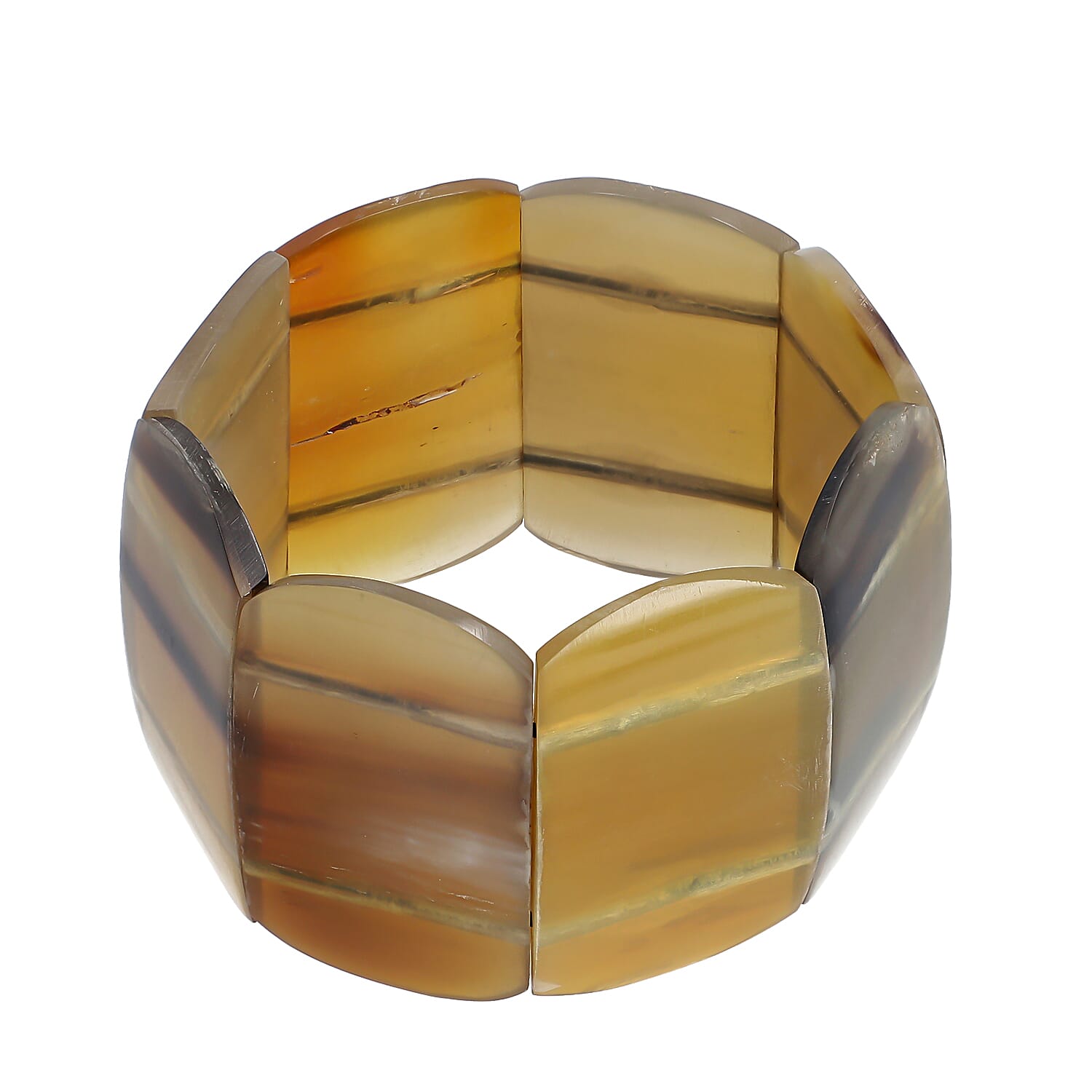 Super Find Natural Buffalo Horn Cushion Shape Stretch Bracelet