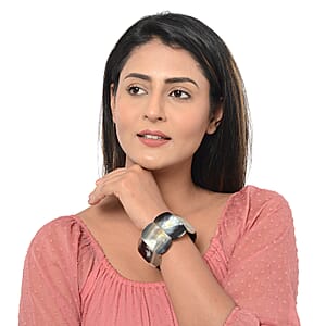 Natural Dark Genuine Buffalo Horn Square Stretch Bracelet