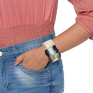 Natural Dark Genuine Buffalo Horn Square Stretch Bracelet