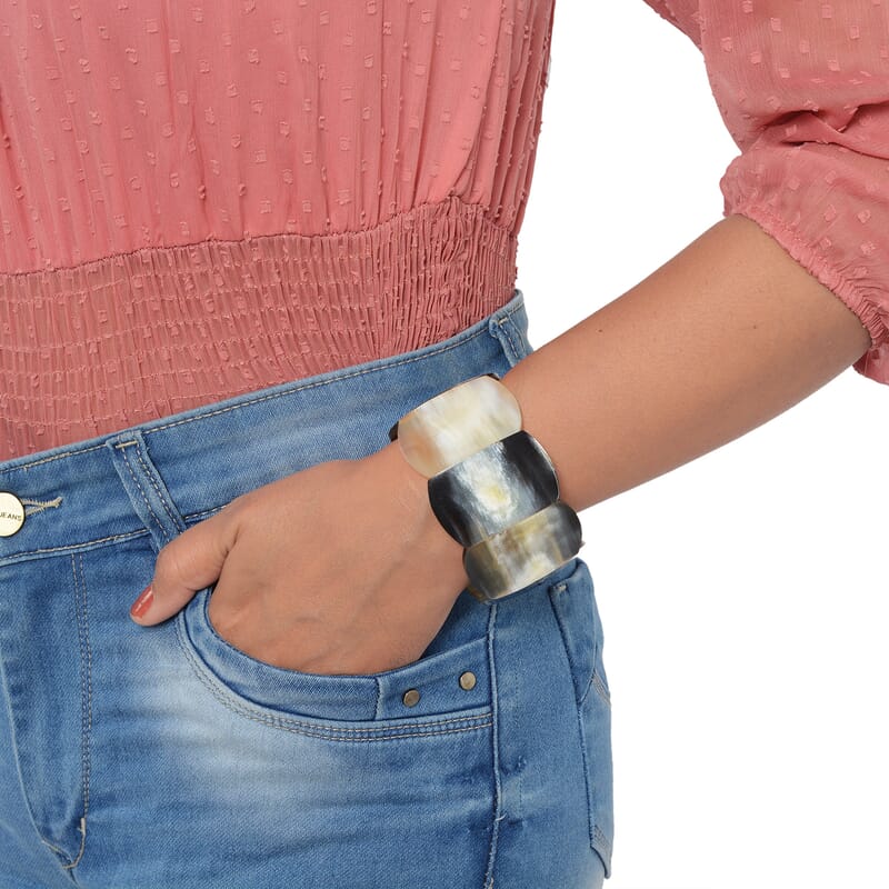 Super Find Natural Buffalo Horn Square Stretch Bracelet