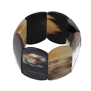Natural Dark Genuine Buffalo Horn Square Stretch Bracelet