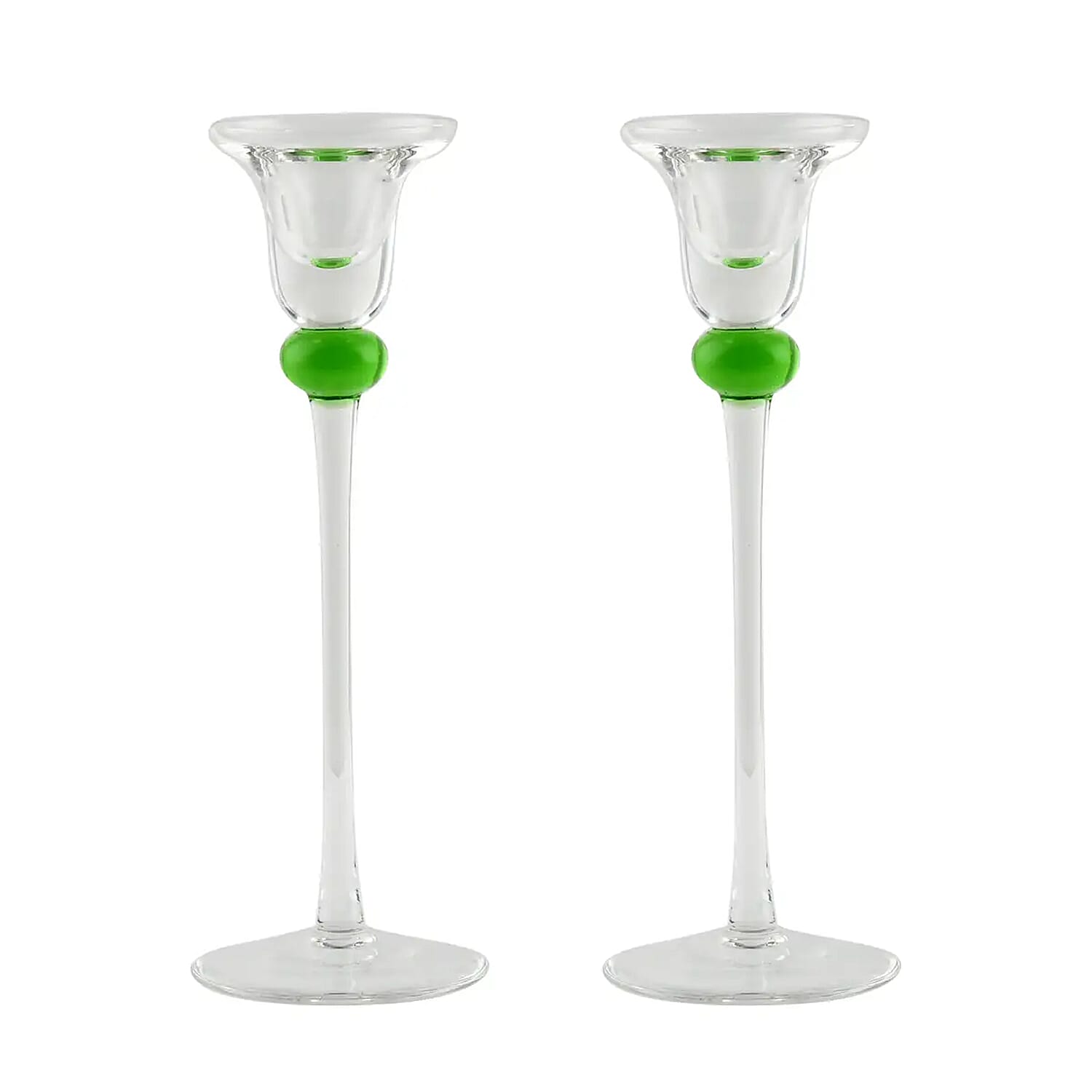 Made In Italy 2 Piece Authentic Green Murano Glass Candle Holder
