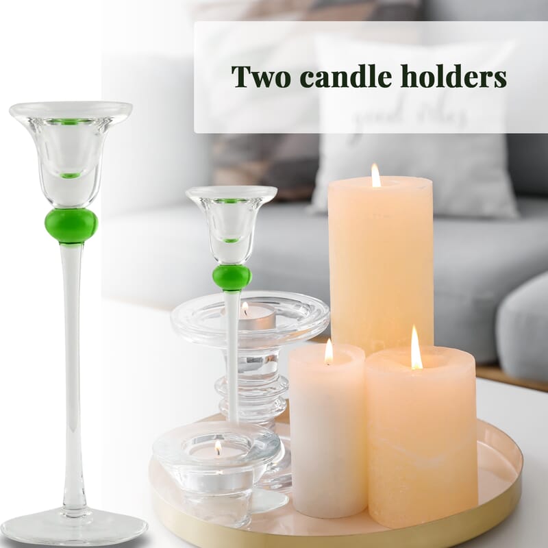 Made In Italy 2 Piece Authentic Green Murano Glass Candle Holder