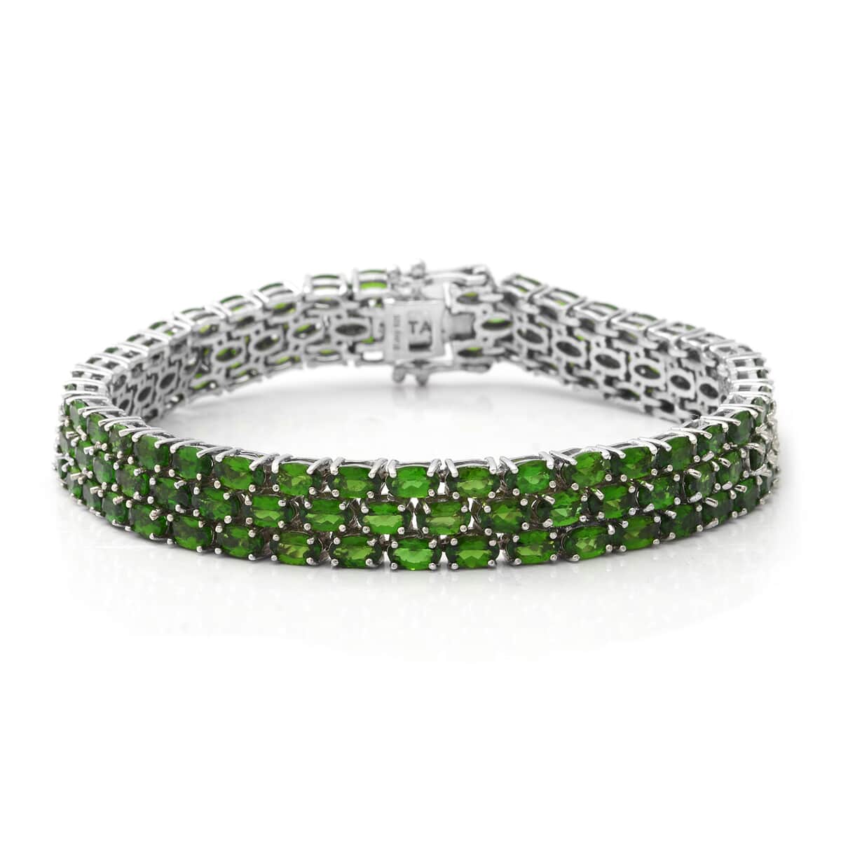 Natural Chrome Diopside Triple Row Bracelet in Platinum Over Sterling Silver (7.25 In) 23.90 Grams 23.40 ctw image number 0