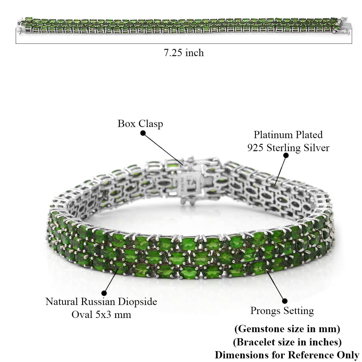 Natural Chrome Diopside Triple Row Bracelet in Platinum Over Sterling Silver (7.25 In) 23.90 Grams 23.40 ctw image number 2