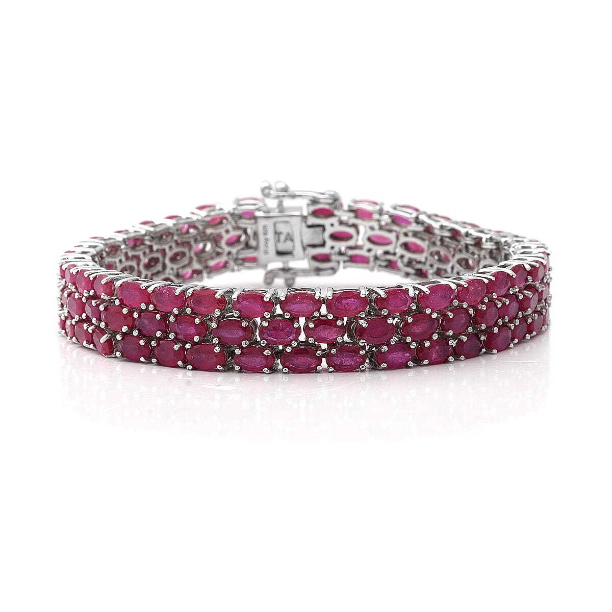 Niassa Ruby (FF) Triple Row Bracelet in Platinum Over Sterling Silver (7.25 In) 33.65 ctw image number 0
