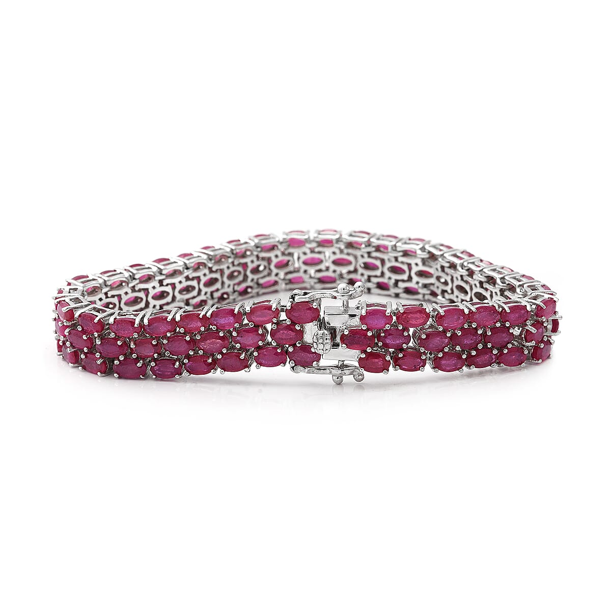 Niassa Ruby (FF) Triple Row Bracelet in Platinum Over Sterling Silver (7.25 In) 33.65 ctw image number 1