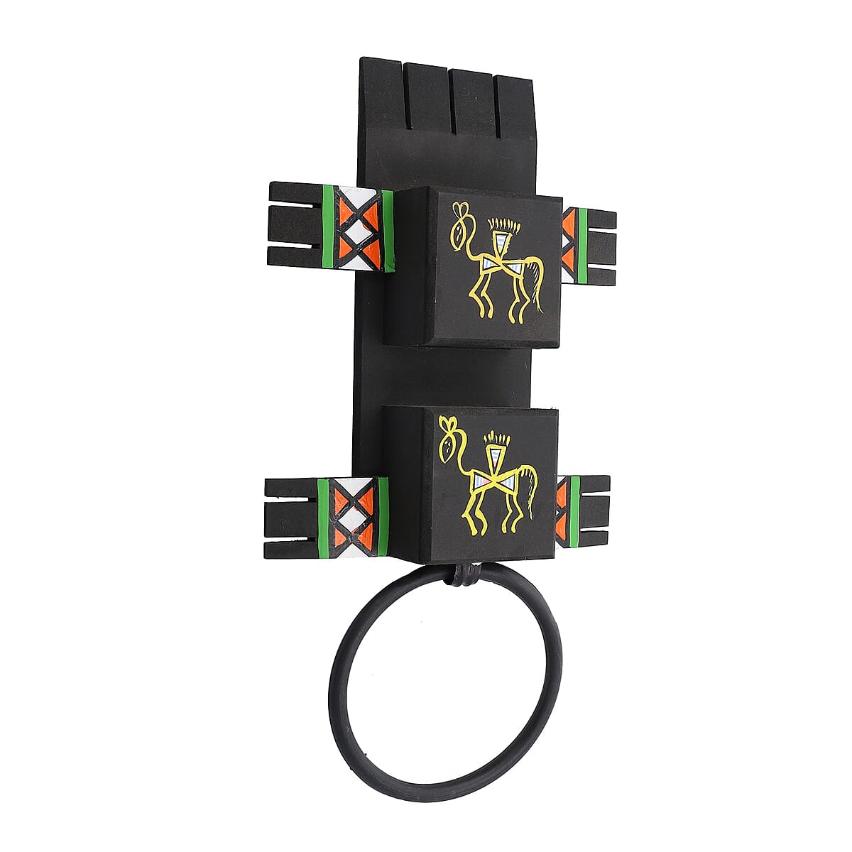 Black Wooden Hand Painted Traditional Warli Art (Napkin Holder, Toothbrush Holder with Hardware) image number 2