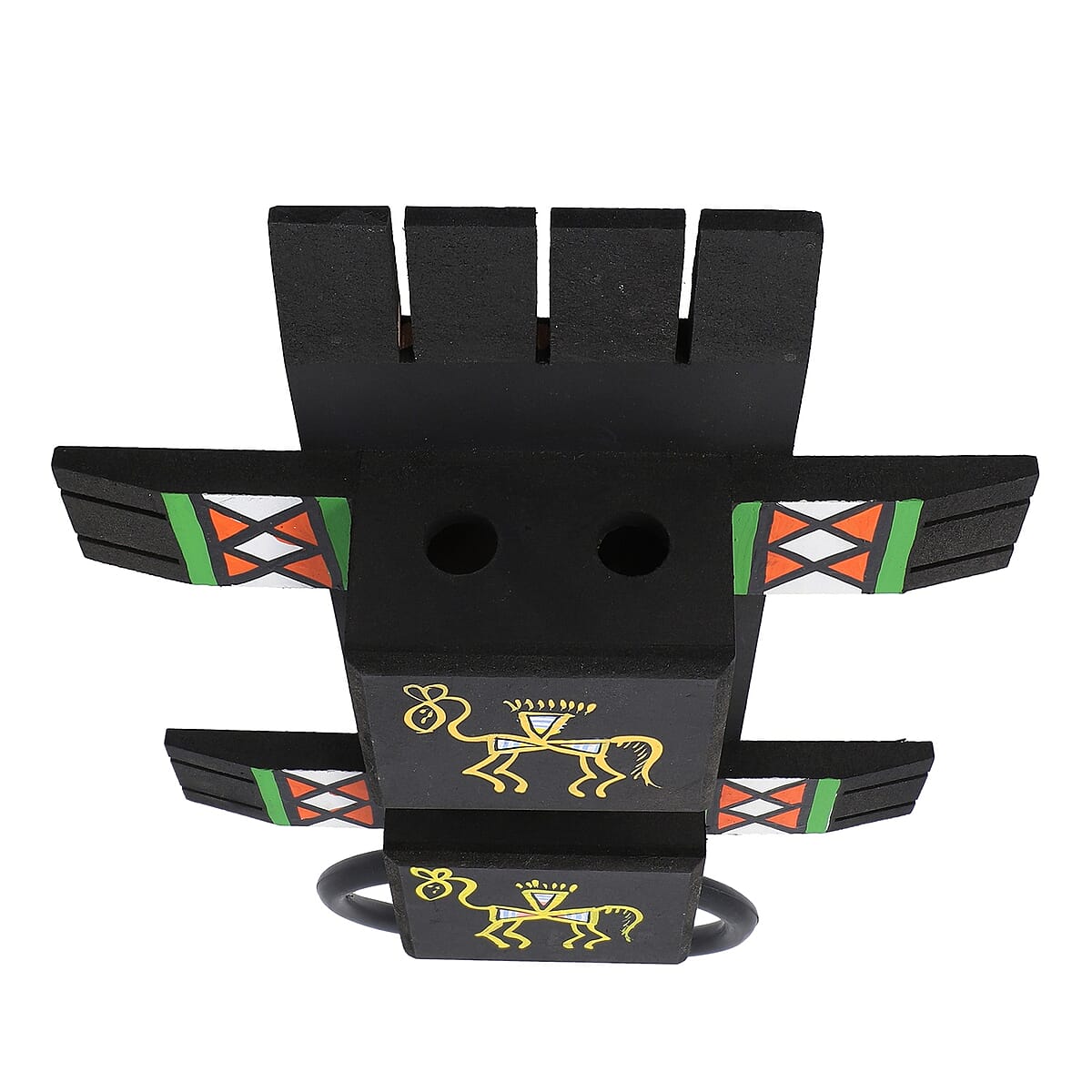 Black Wooden Hand Painted Traditional Warli Art (Napkin Holder, Toothbrush Holder with Hardware) image number 3