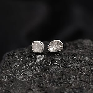Artisan Crafted Polki Diamond Solitaire Stud Earrings in Platinum Over Sterling Silver 0.15 ctw