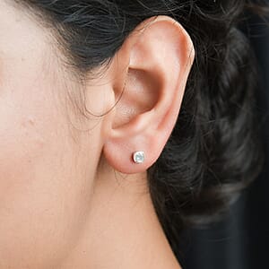 Artisan Crafted Polki Diamond Solitaire Stud Earrings in Platinum Over Sterling Silver 0.15 ctw