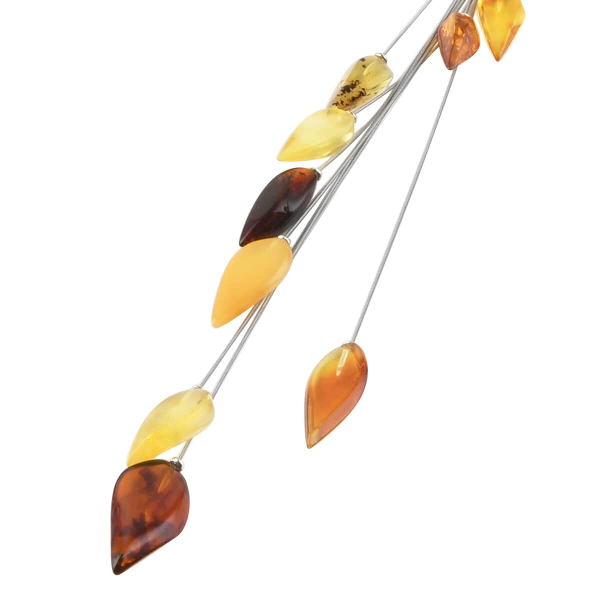 Baltic Amber Floral Leaf Asymmetrical Collar Necklace in Sterling Silver 16 Inches image number 1
