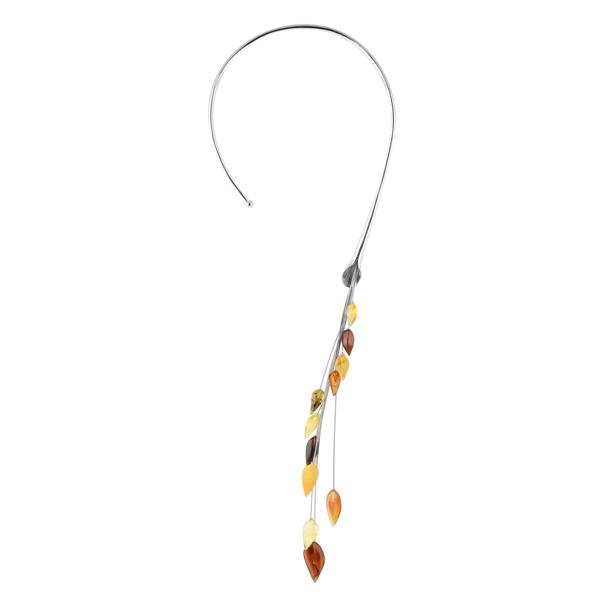 Baltic Amber Floral Leaf Asymmetrical Collar Necklace in Sterling Silver 16 Inches image number 2