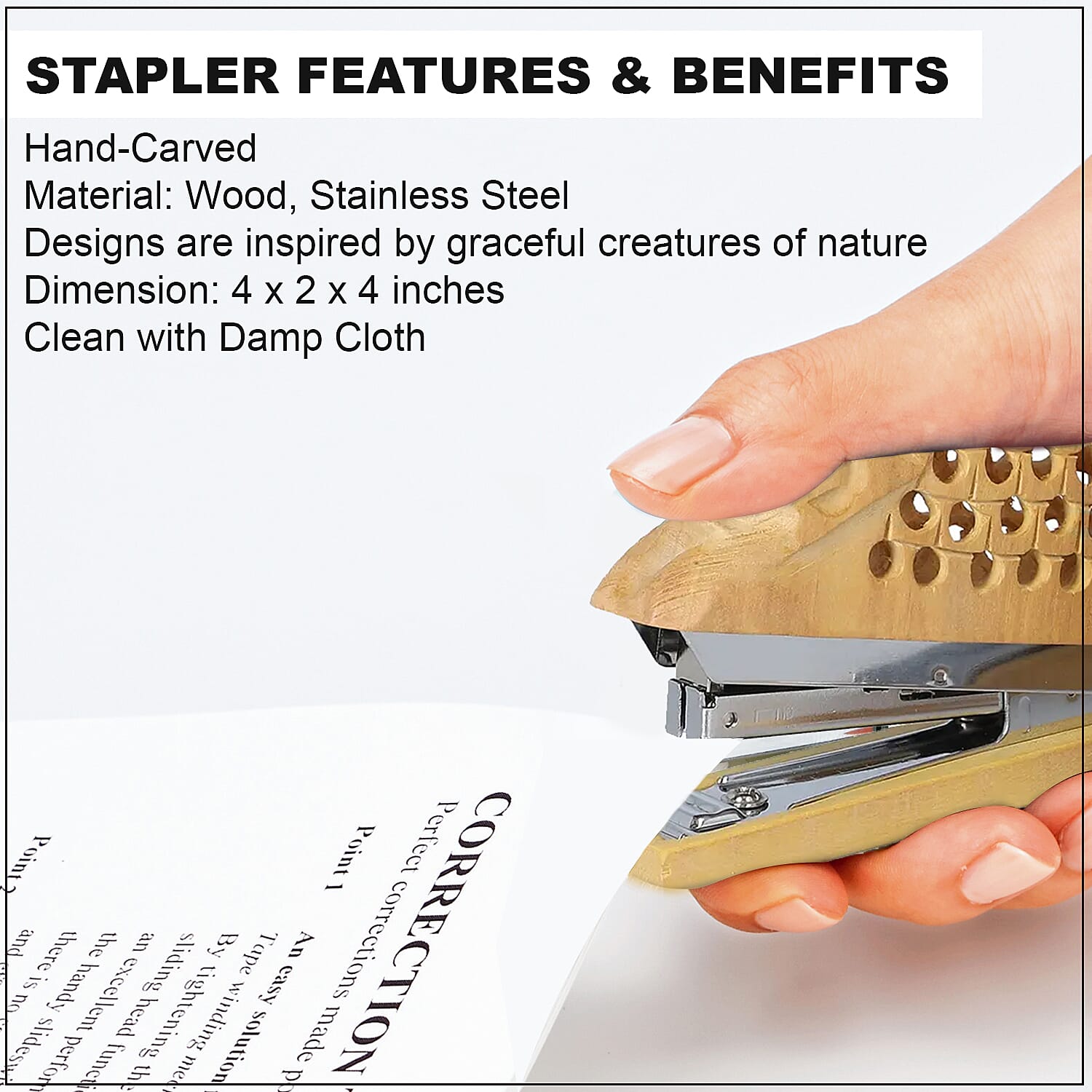 Handcarved Set of 2 Elephant & Fish Stapler