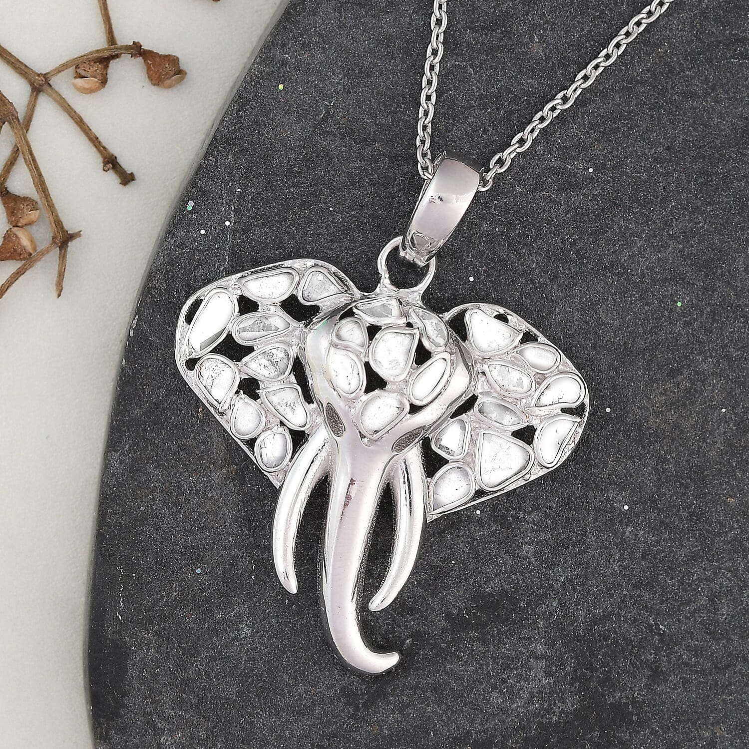 Boho Handmade 925 Sterling Silver Polki Diamond Elephant Pendant