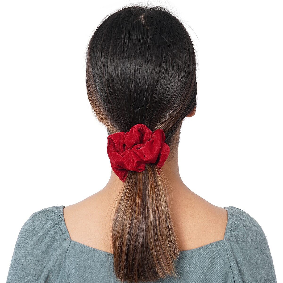 Set of 3 Black and Maroon Velvet Scrunchies with Zip Pocket image number 5