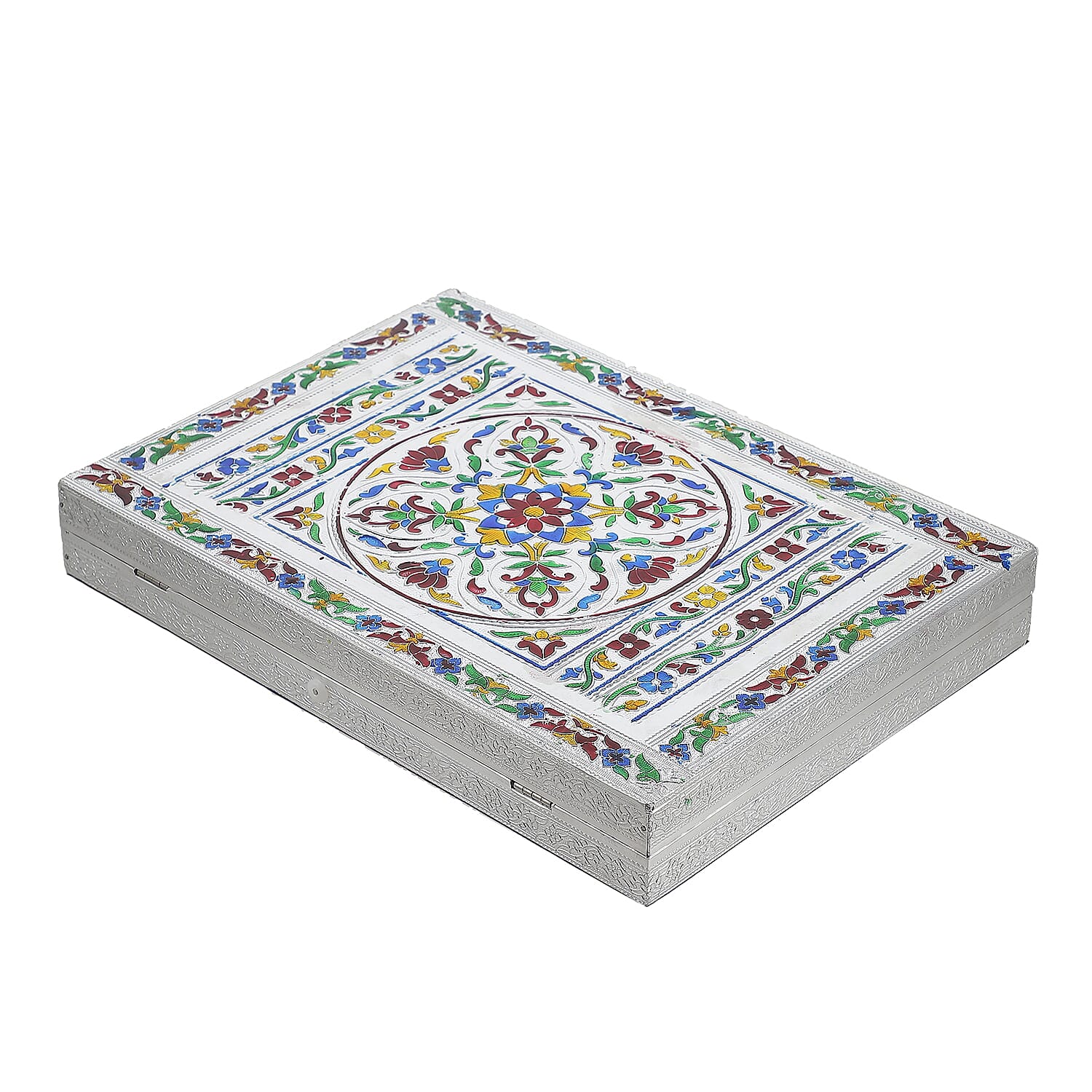 Handcrafted Aluminium Oxidized Flower Embossed Ring Box