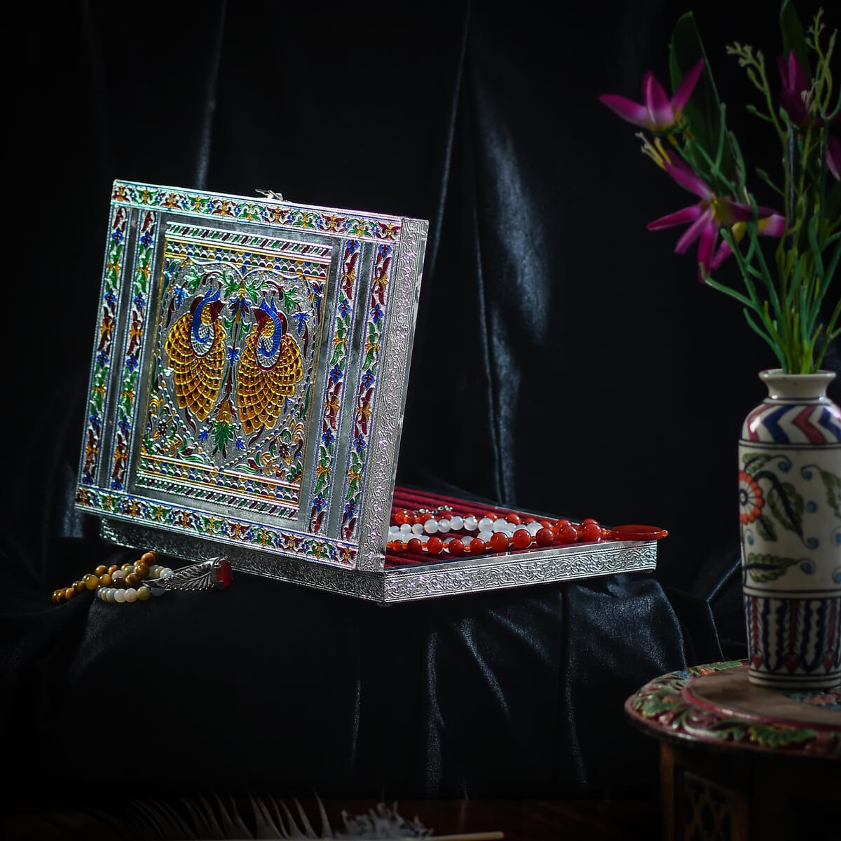 Handcrafted Aluminium Oxidized Embossed Ring Box image number 1
