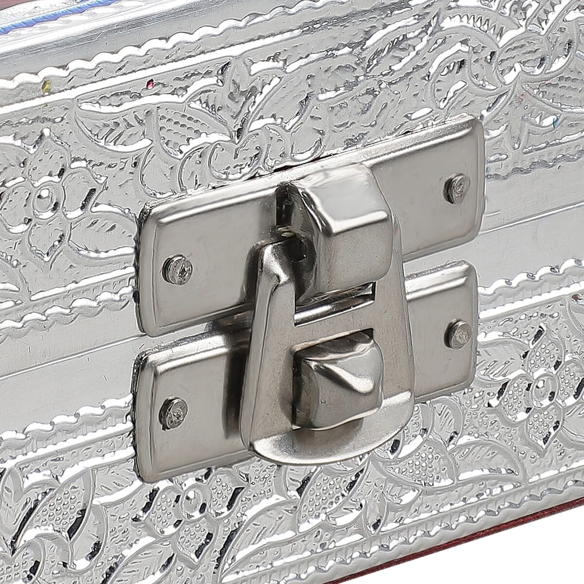 Handcrafted Aluminium Oxidized Embossed Ring Box image number 6