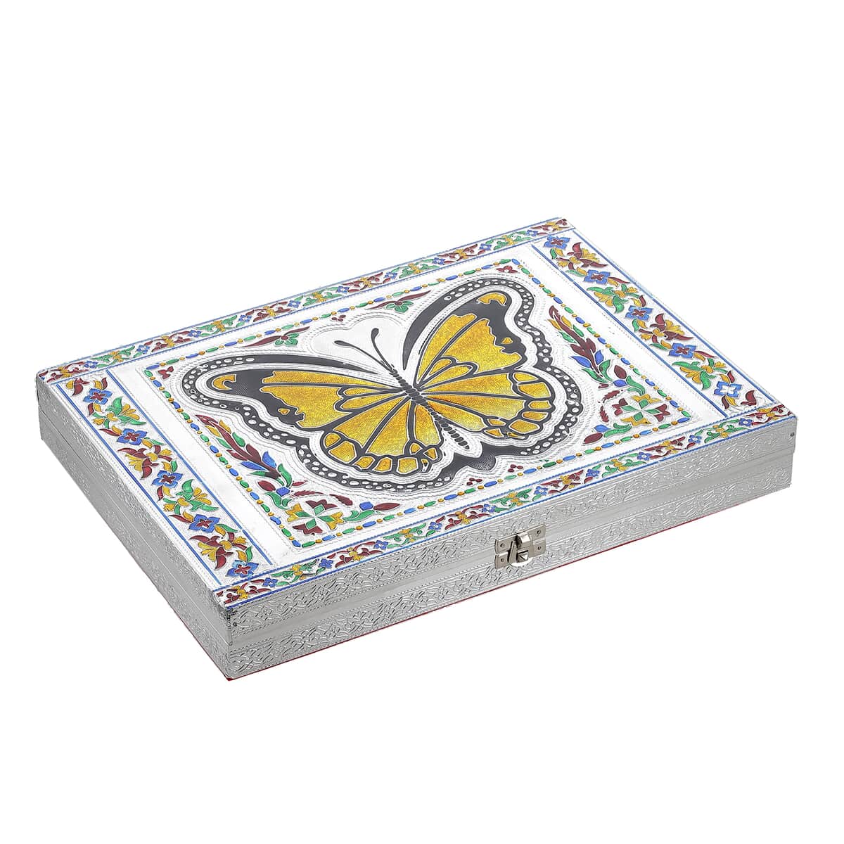 Handcrafted Aluminium Oxidized Butterfly Embossed Ring Box image number 0