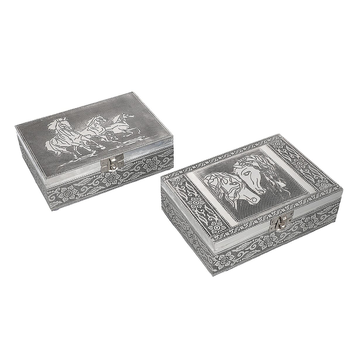 Set of 2 Aluminium Oxidized Horse Embossed Storage Box (7'x5') image number 2