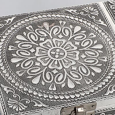 Set of 2 Aluminium Oxidized Rose and Flower Embossed Jewellery Box